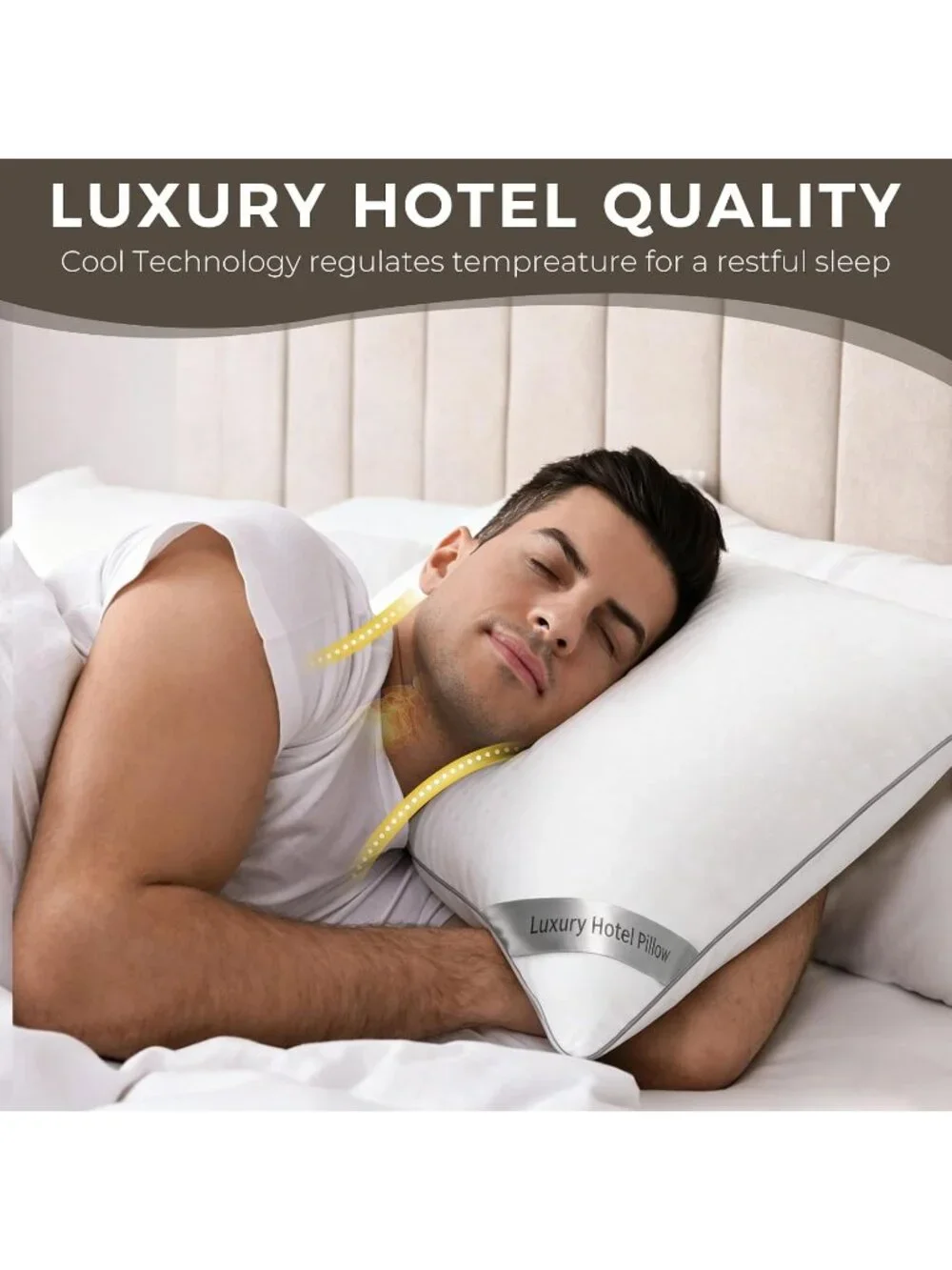〽️King Size Cooling Bed Pillows 2 Pack Microfiber Cover Sleeping Pillow Set